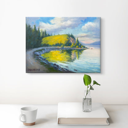 Beautiful Rail Trail Kelowna vernon Oil painting- 12x9 inches inch Canvas Panel- On spot oil painting