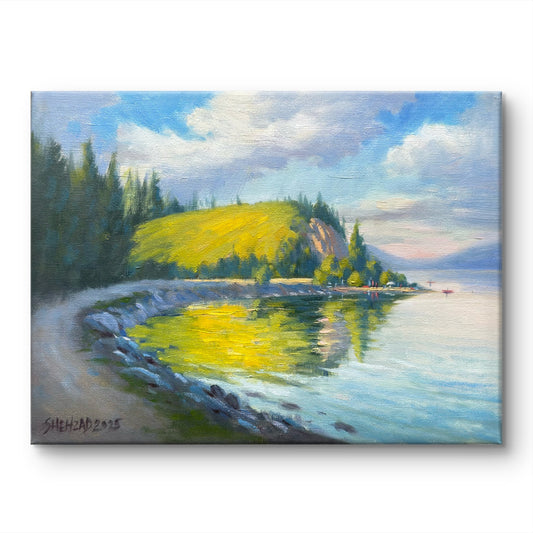 Beautiful Rail Trail Kelowna vernon Oil painting- 12x9 inches inch Canvas Panel- On spot oil painting