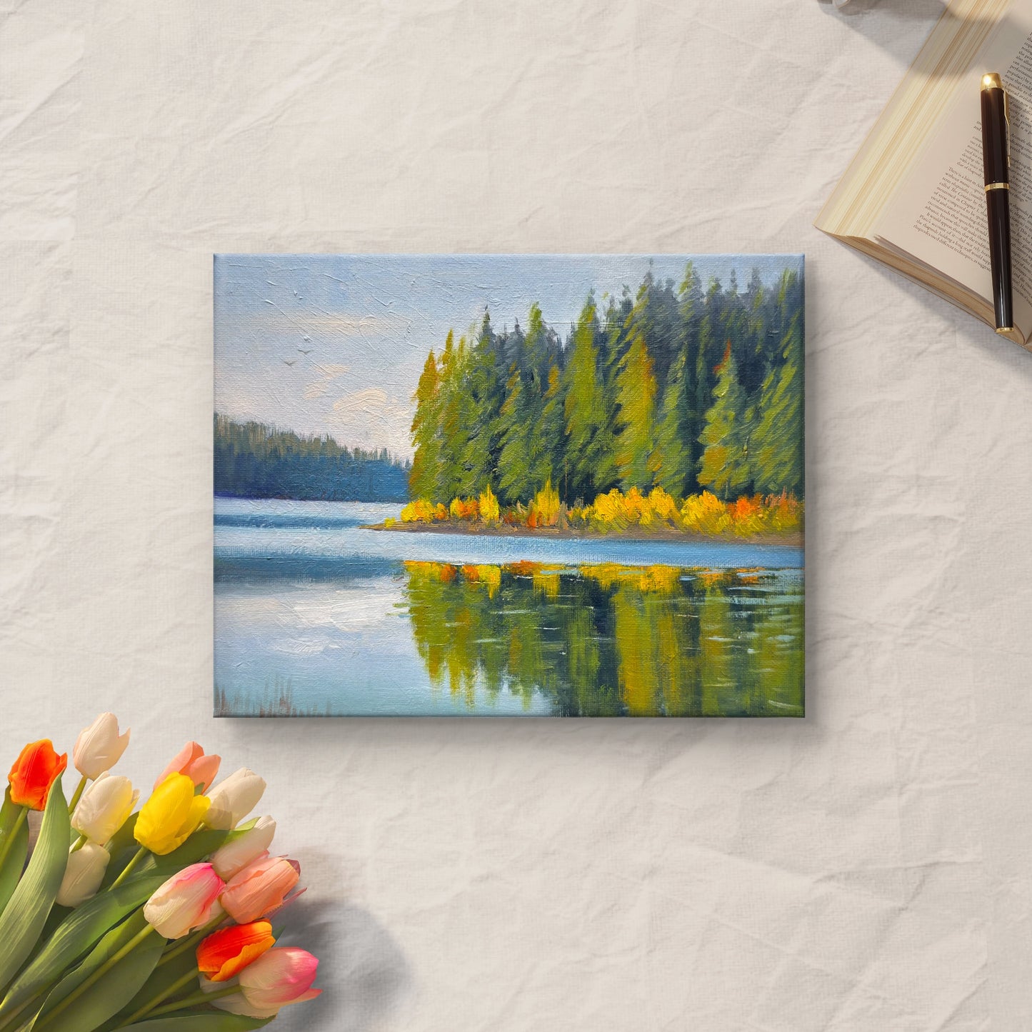 Beautiful Lake Oil painting- 10x8 inch Canvas Panel- Lake Alleyne British Columbia