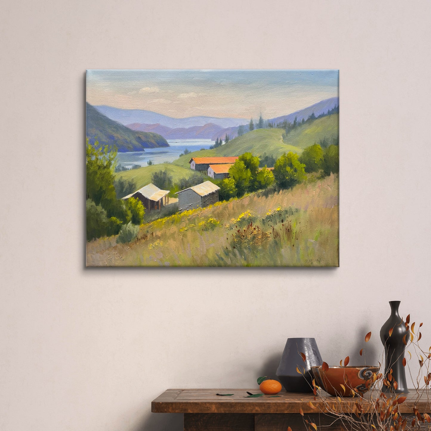 Original oil painting on canvas- Kalamalka Lake Hillside View 20"x16" canvas