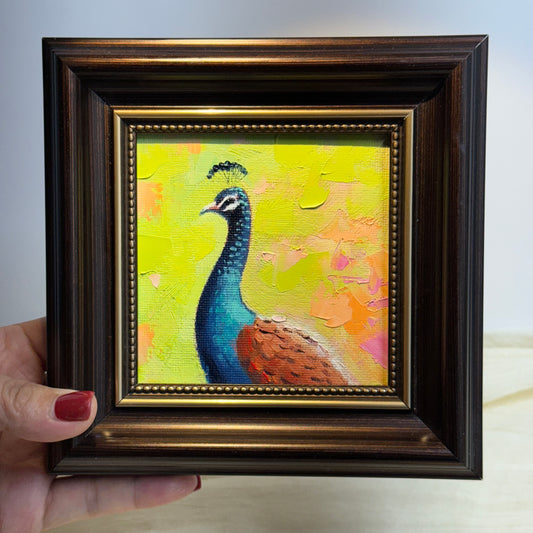 Stunning Original Peacock Oil Painting – Vibrant Framed Canvas Hand-Painted Art for Home Decor | Unique Gift, Colorful Bird Artwork