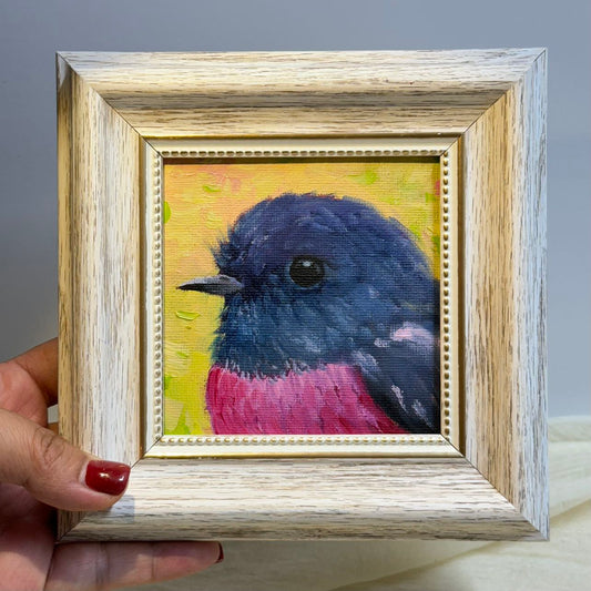 4"x4" Pink Robin: Original Oil Painting - Charming Bird Artwork for Home Decor | Nature Art, Wildlife Painting, Colorful Bird, Unique Gift