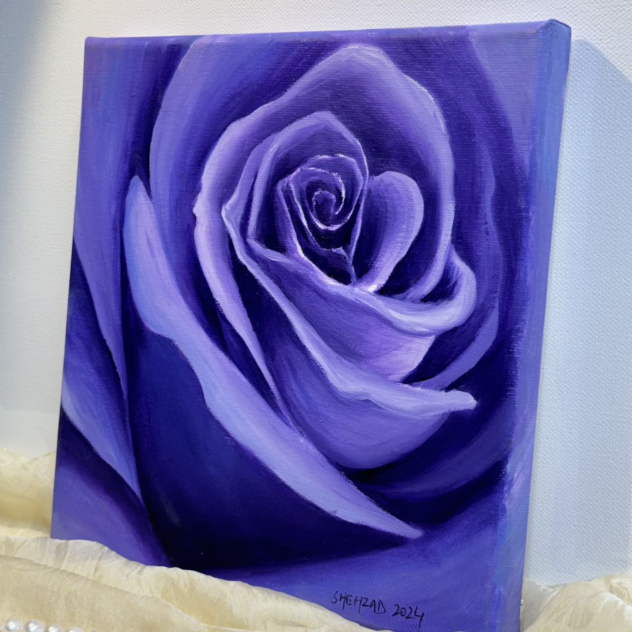 8"x8" Mystical Blue Roses: Original Oil Painting - Floral Art for Home Decor | Unique Gift, Nature Artwork, Hand-Painted Wall Art, Tranquil Decor, Impressionistic Art