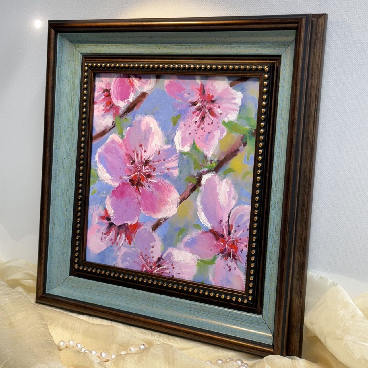 8"x8" Serene Cherry Blossom: Original Oil Painting - Floral Art for Home Decor | Unique Gift, Nature Artwork, Hand-Painted Wall Art, Tranquil Decor