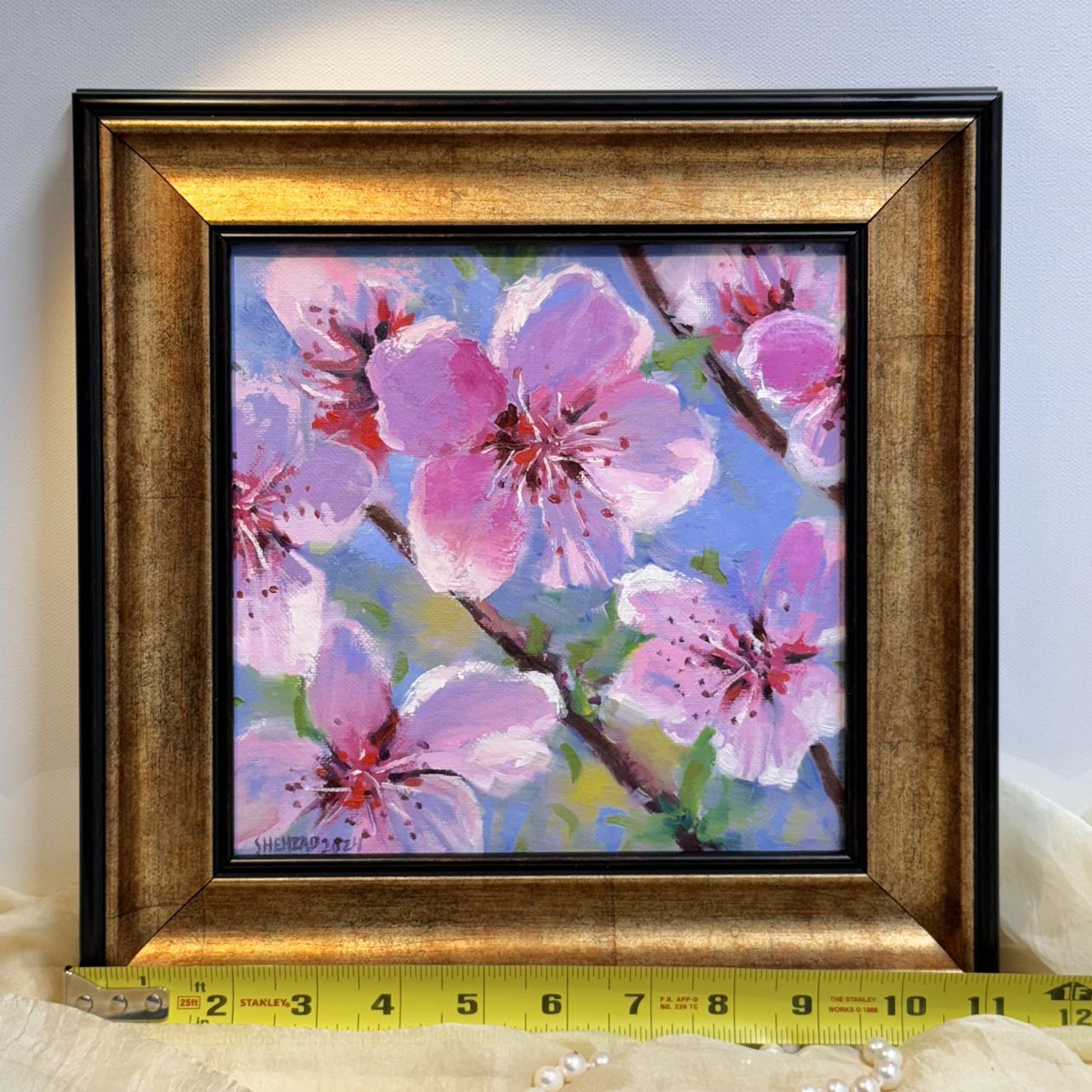 8"x8" Serene Cherry Blossom: Original Oil Painting - Floral Art for Home Decor | Unique Gift, Nature Artwork, Hand-Painted Wall Art, Tranquil Decor