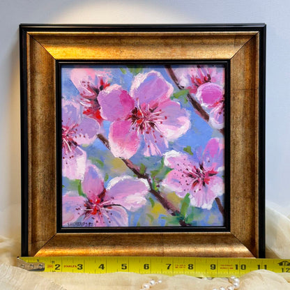 8"x8" Serene Cherry Blossom: Original Oil Painting - Floral Art for Home Decor | Unique Gift, Nature Artwork, Hand-Painted Wall Art, Tranquil Decor