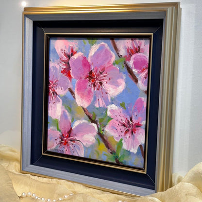 8"x8" Serene Cherry Blossom: Original Oil Painting - Floral Art for Home Decor | Unique Gift, Nature Artwork, Hand-Painted Wall Art, Tranquil Decor