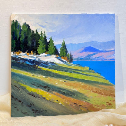 8"x8" Tranquil Landscape: Original Oil Painting - Nature Art for Home Decor | Unique Gift, Scenic Artwork, Hand-Painted Wall Art, Serene Views