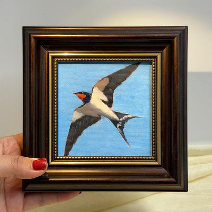 4"x4" Barn Swallow: Original Small Oil Painting - Framed Canvas Artwork for Home Decor | Charming Bird Art, Unique Gift