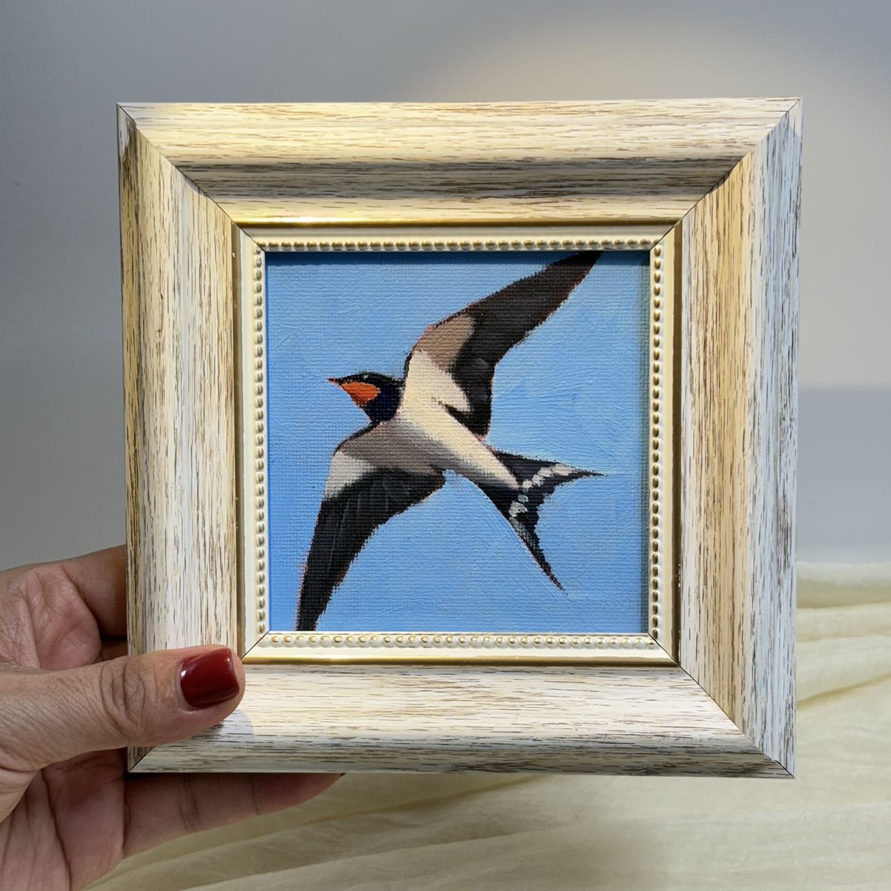 4"x4" Barn Swallow: Original Small Oil Painting - Framed Canvas Artwork for Home Decor | Charming Bird Art, Unique Gift