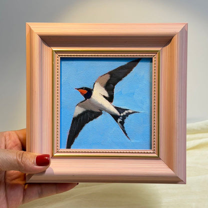 4"x4" Barn Swallow: Original Small Oil Painting - Framed Canvas Artwork for Home Decor | Charming Bird Art, Unique Gift