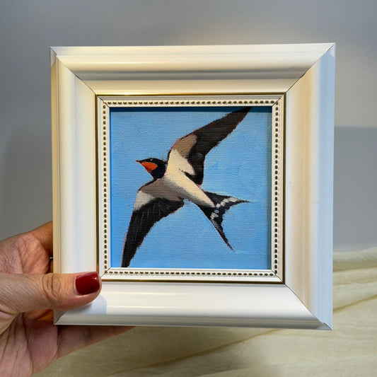 4"x4" Barn Swallow: Original Small Oil Painting - Framed Canvas Artwork for Home Decor | Charming Bird Art, Unique Gift