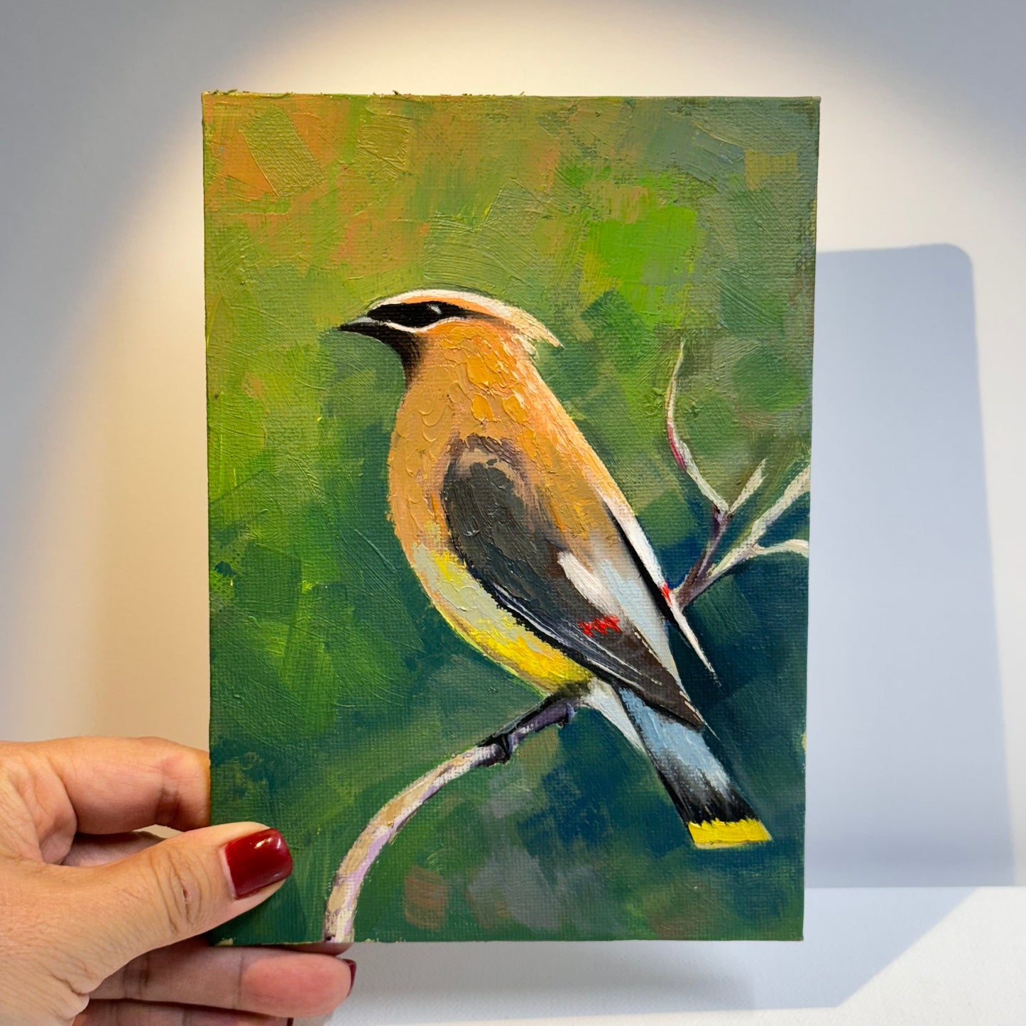 5"x7" Elegant Cedar Waxwing Bird - Original Oil Painting | Hand-Painted Wildlife Art for Nature Lovers