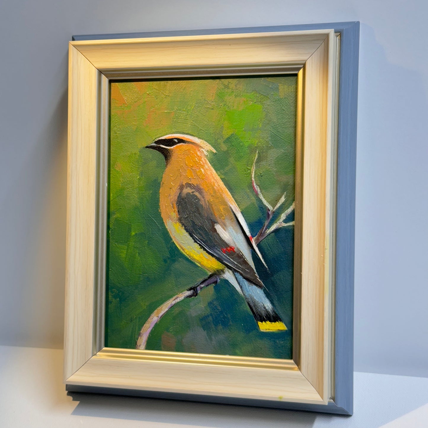 5"x7" Elegant Cedar Waxwing Bird - Original Oil Painting | Hand-Painted Wildlife Art for Nature Lovers