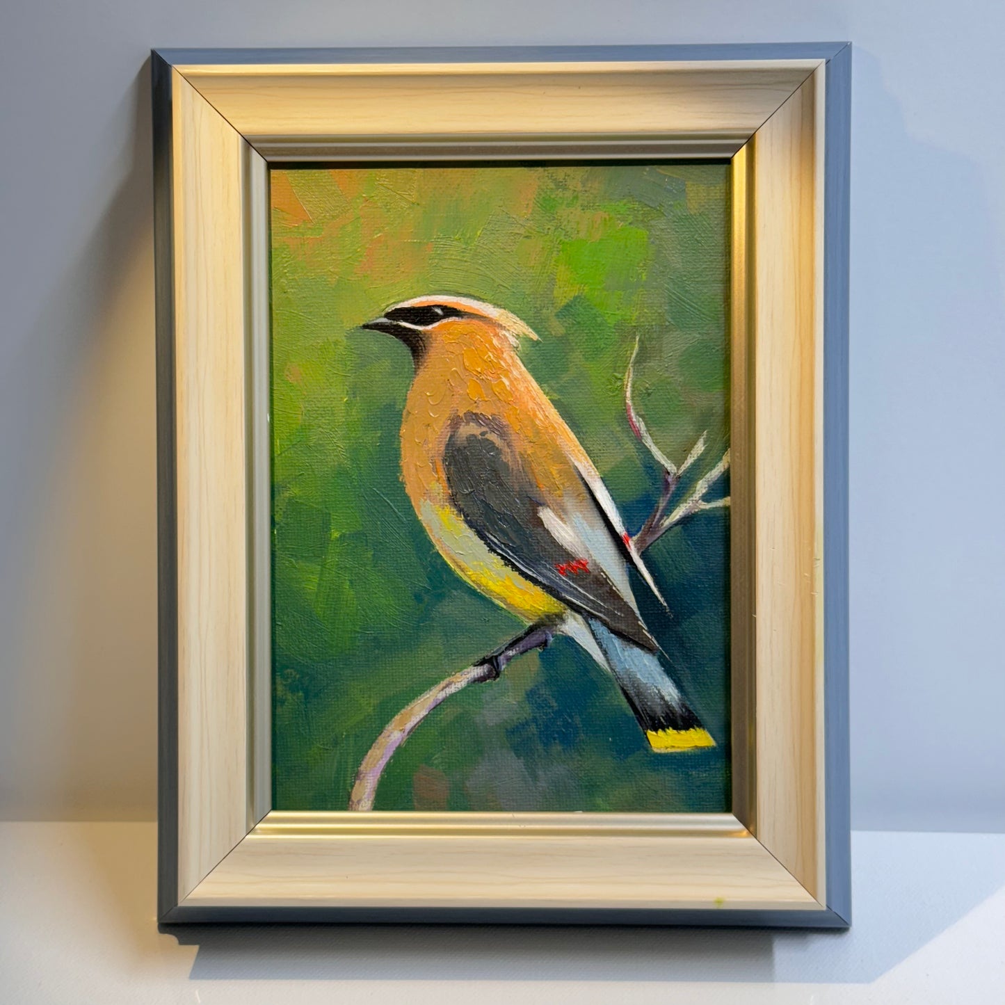 Elegant Cedar Waxwing Bird - Original Oil Painting | Hand-Painted Wildlife Art for Nature Lovers