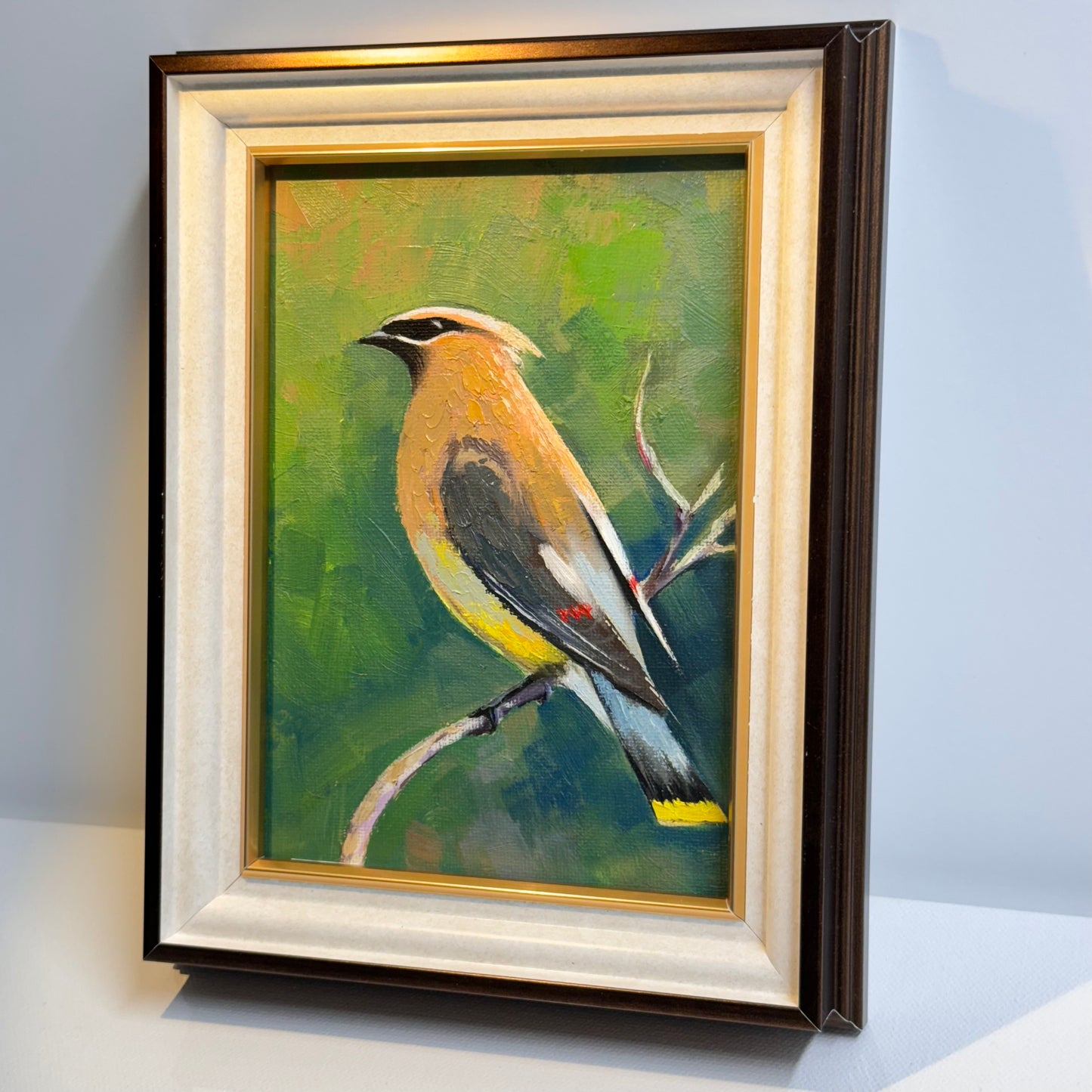 Elegant Cedar Waxwing Bird - Original Oil Painting | Hand-Painted Wildlife Art for Nature Lovers