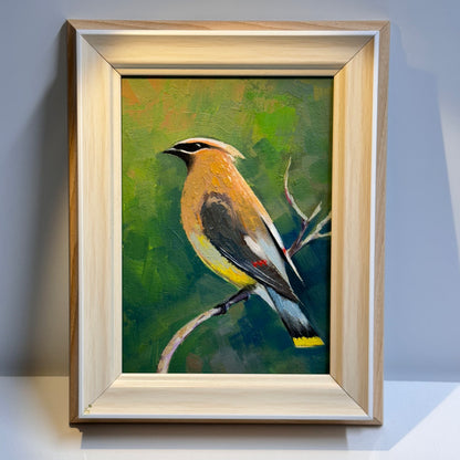 5"x7" Elegant Cedar Waxwing Bird - Original Oil Painting | Hand-Painted Wildlife Art for Nature Lovers