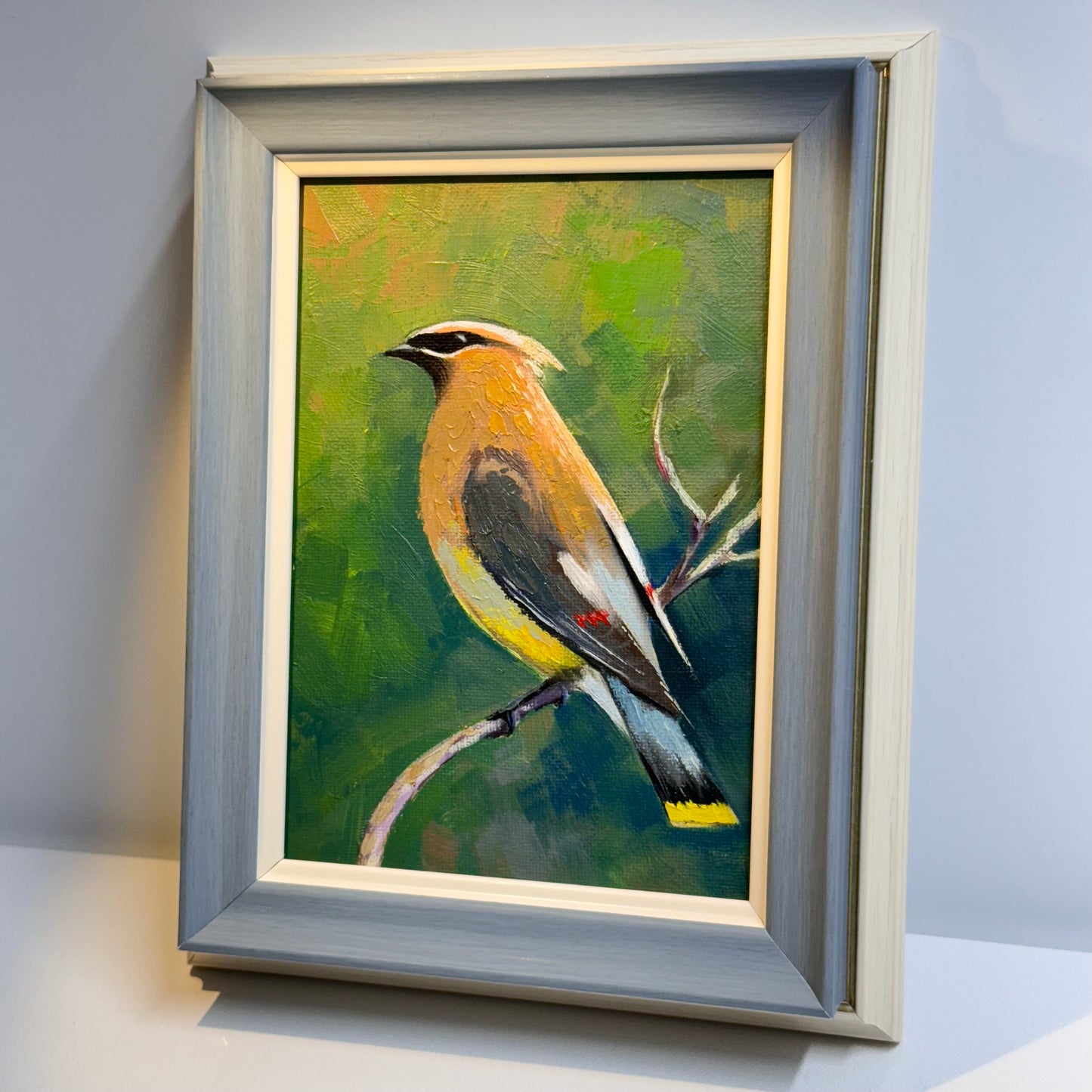 5"x7" Elegant Cedar Waxwing Bird - Original Oil Painting | Hand-Painted Wildlife Art for Nature Lovers