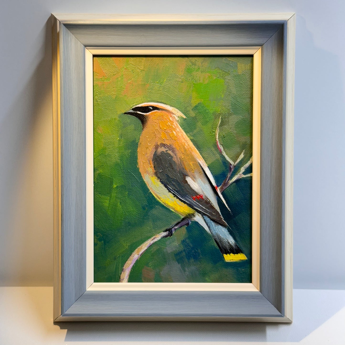 5"x7" Elegant Cedar Waxwing Bird - Original Oil Painting | Hand-Painted Wildlife Art for Nature Lovers