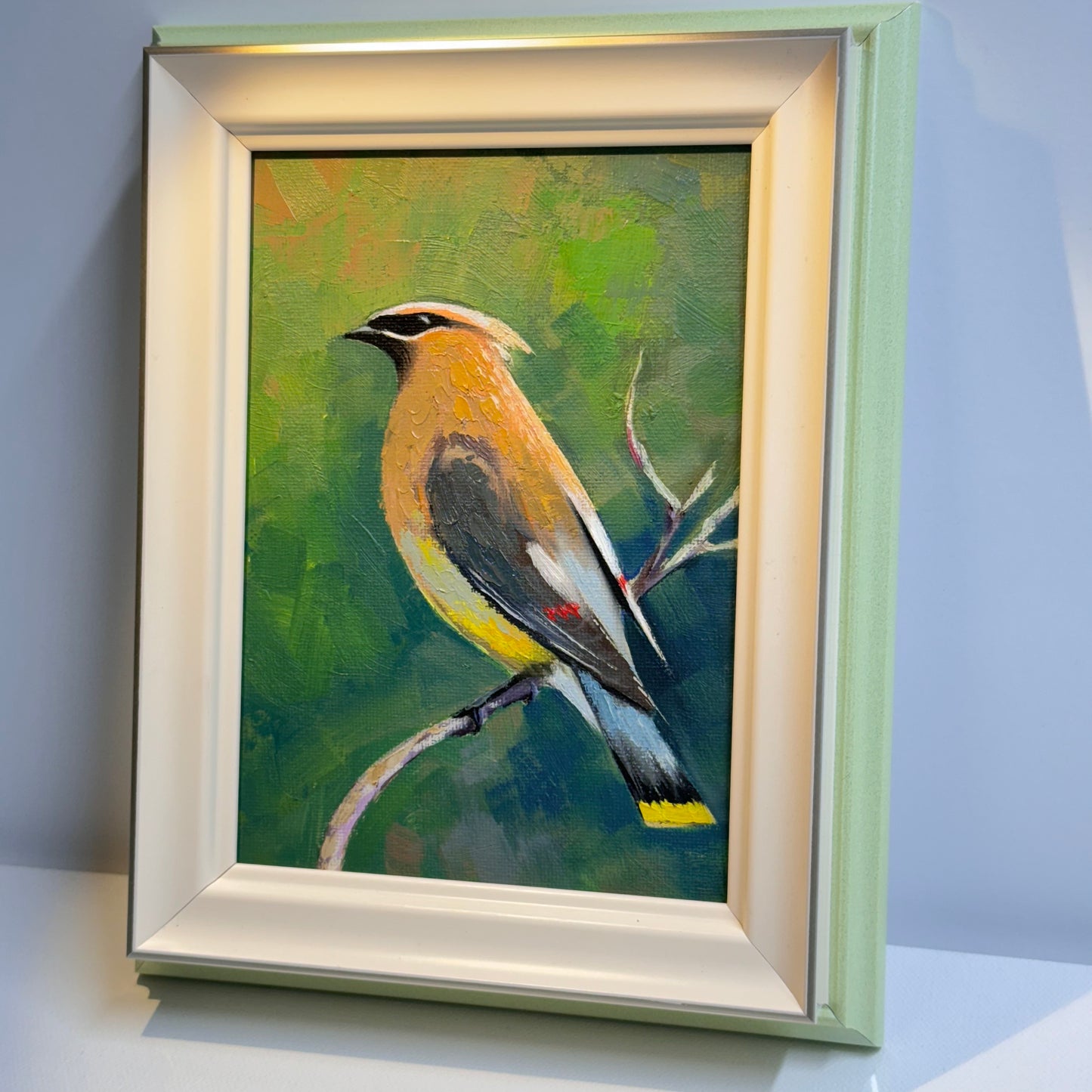 Elegant Cedar Waxwing Bird - Original Oil Painting | Hand-Painted Wildlife Art for Nature Lovers