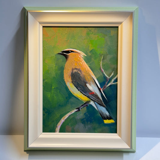 5"x7" Elegant Cedar Waxwing Bird - Original Oil Painting | Hand-Painted Wildlife Art for Nature Lovers