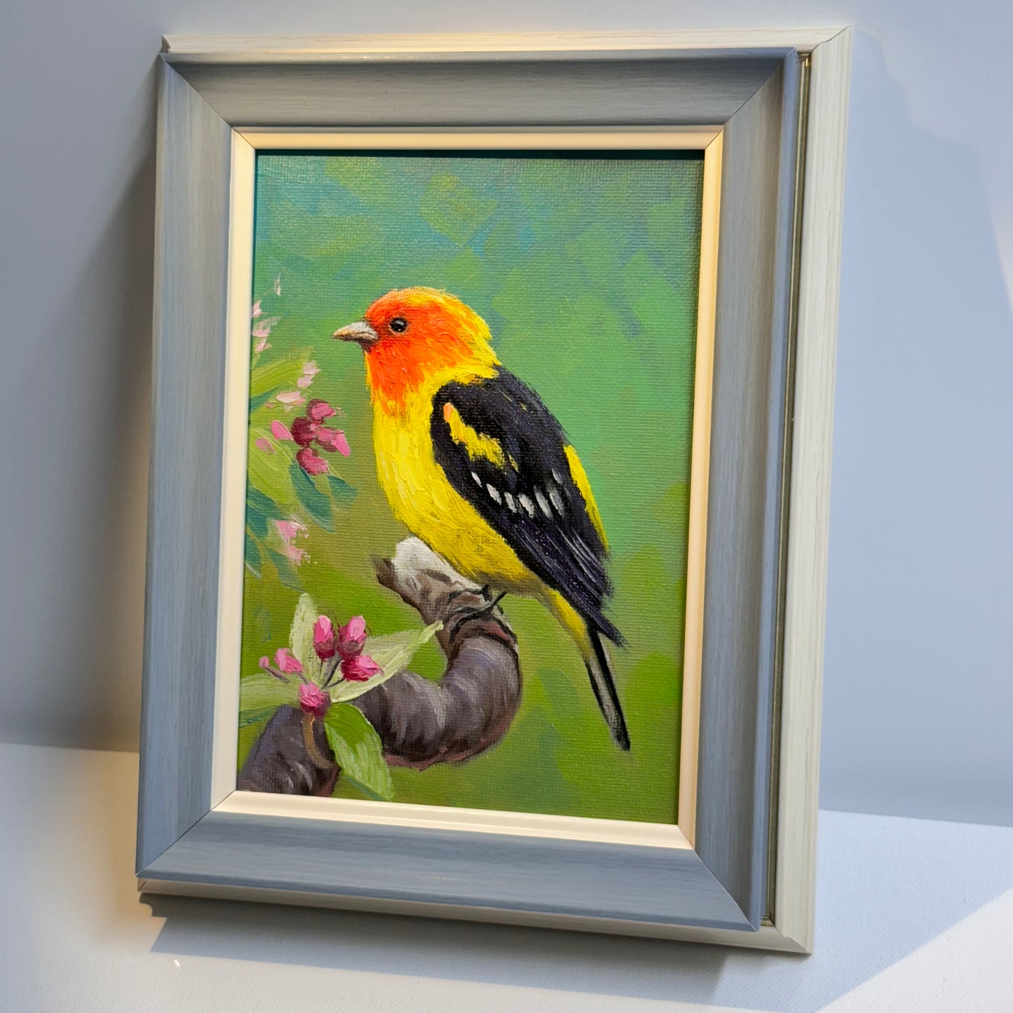 Vibrant Western Tanager Bird - Original Oil Painting 5"x7" on canvas panel | Hand-Painted Wildlife Art for Home Decor