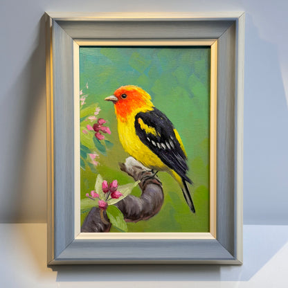 Vibrant Western Tanager Bird - Original Oil Painting 5"x7" on canvas panel | Hand-Painted Wildlife Art for Home Decor