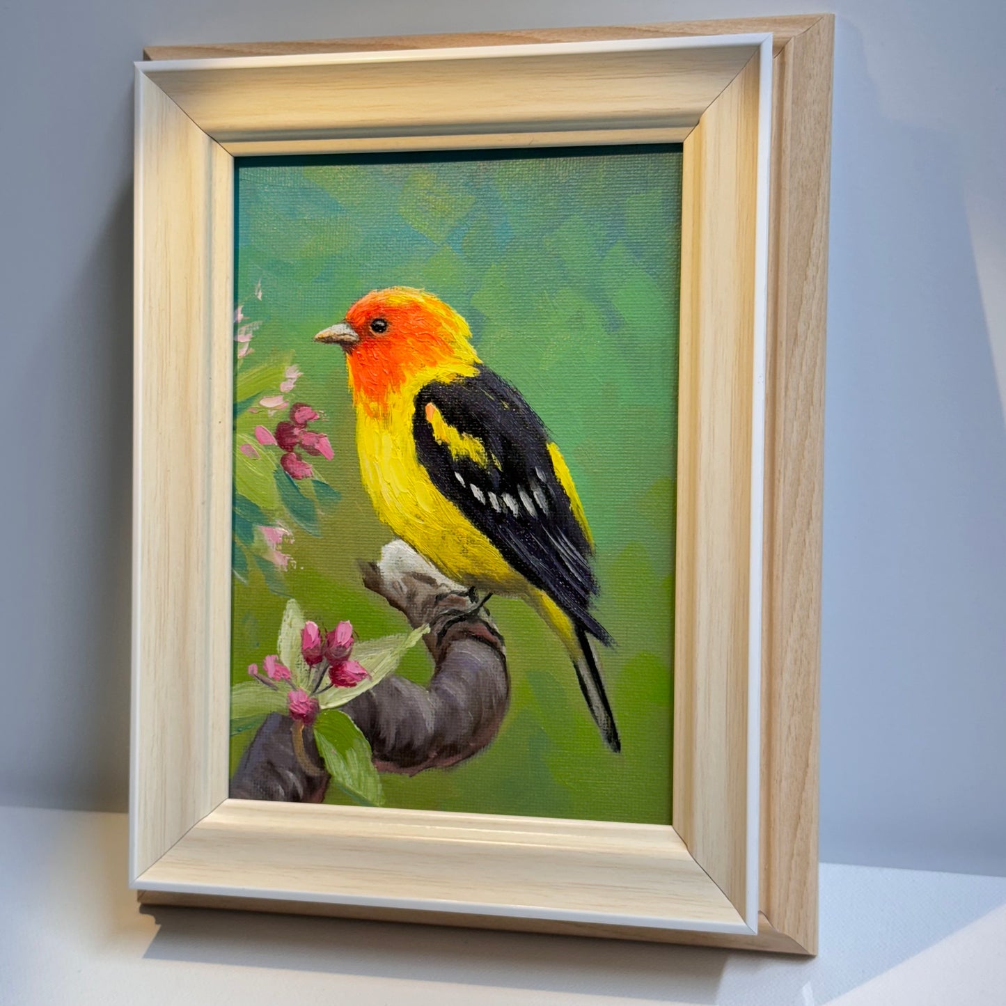 Vibrant Western Tanager Bird - Original Oil Painting 5"x7" on canvas panel | Hand-Painted Wildlife Art for Home Decor