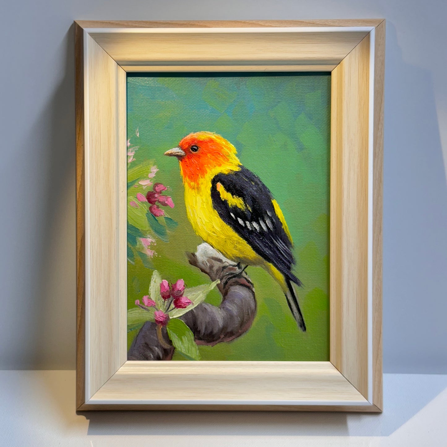 Vibrant Western Tanager Bird - Original Oil Painting 5"x7" on canvas panel | Hand-Painted Wildlife Art for Home Decor