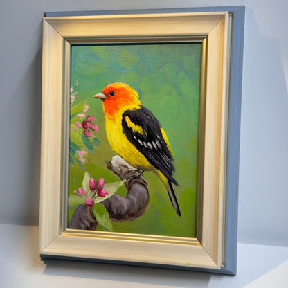 Vibrant Western Tanager Bird - Original Oil Painting 5"x7" on canvas panel | Hand-Painted Wildlife Art for Home Decor