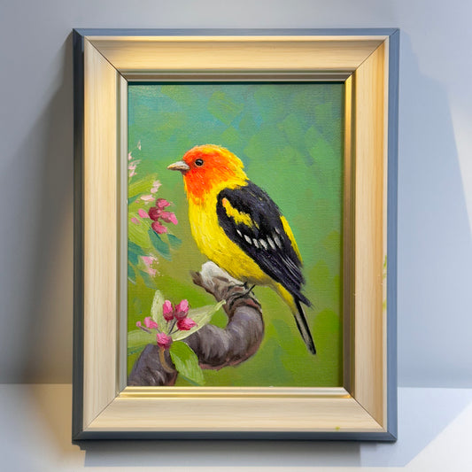 Vibrant Western Tanager Bird - Original Oil Painting 5"x7" on canvas panel | Hand-Painted Wildlife Art for Home Decor