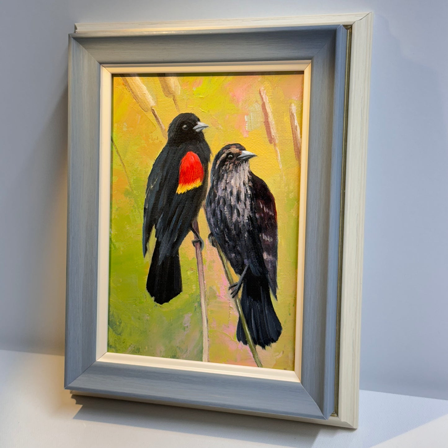 Red-Winged Blackbird Pair - Original Oil Painting | Hand-Painted Bird Art for Home Decor