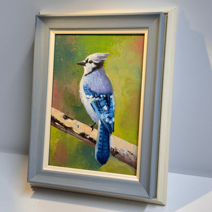 5"x7"  Majestic Blue Jay Bird - Original Oil Painting on canvas panel | Hand-Painted Wildlife Art for Bird Lovers