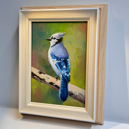 Majestic Blue Jay Bird - Original Oil Painting 5"x7" on canvas panel | Hand-Painted Wildlife Art for Bird Lovers