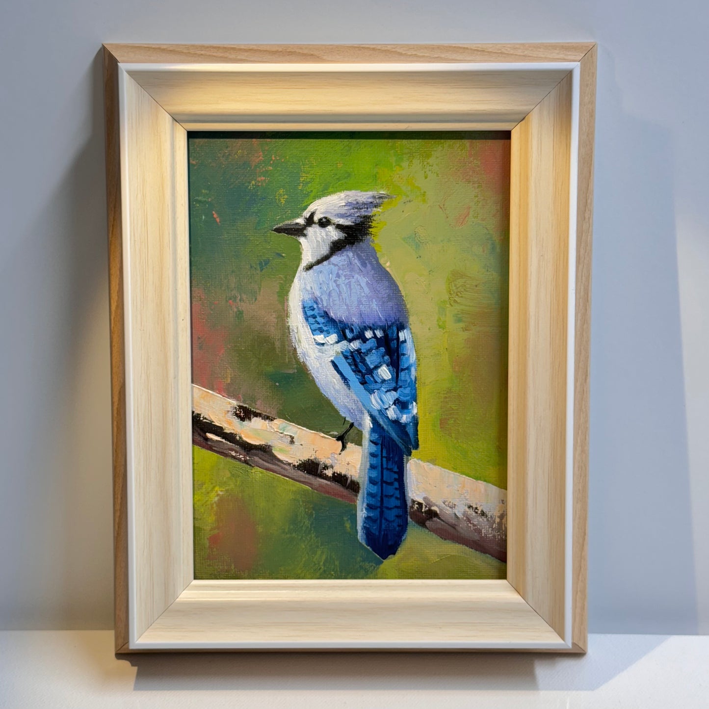 Majestic Blue Jay Bird - Original Oil Painting 5"x7" on canvas panel | Hand-Painted Wildlife Art for Bird Lovers