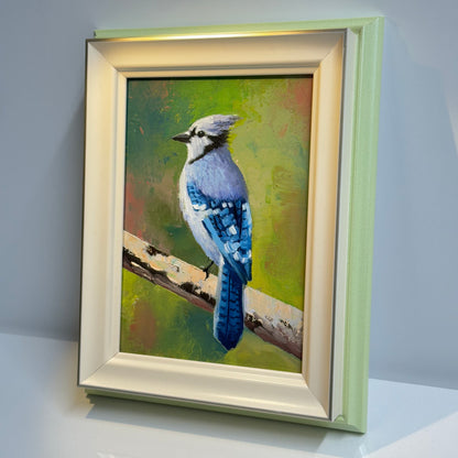 Majestic Blue Jay Bird - Original Oil Painting 5"x7" on canvas panel | Hand-Painted Wildlife Art for Bird Lovers