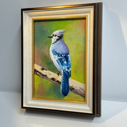 Majestic Blue Jay Bird - Original Oil Painting 5"x7" on canvas panel | Hand-Painted Wildlife Art for Bird Lovers