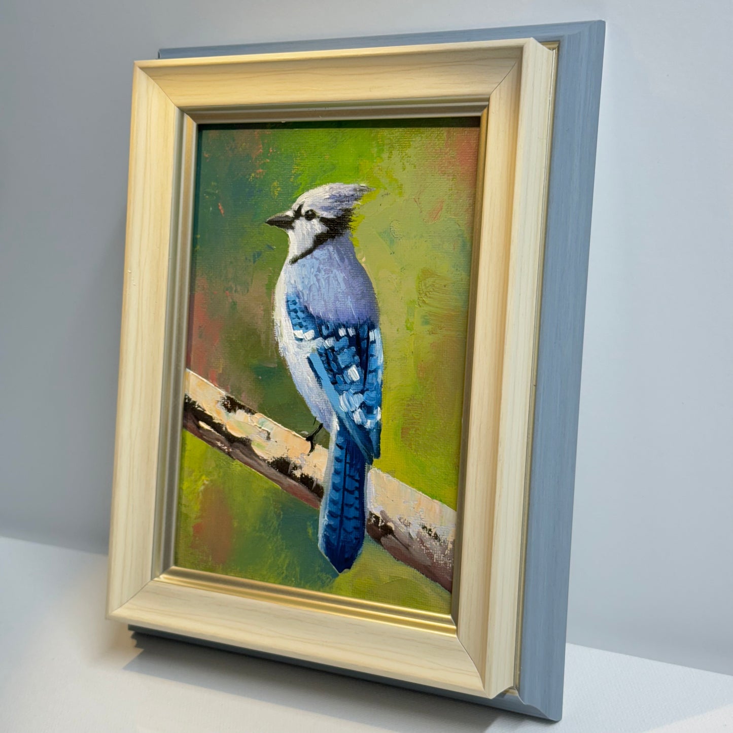 Majestic Blue Jay Bird - Original Oil Painting 5"x7" on canvas panel | Hand-Painted Wildlife Art for Bird Lovers