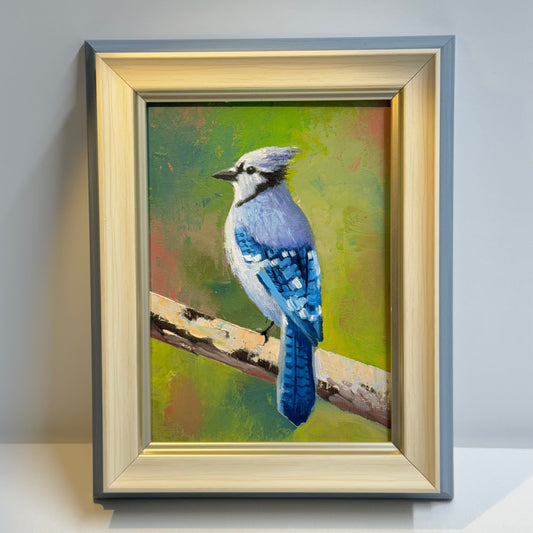 5"x7"  Majestic Blue Jay Bird - Original Oil Painting on canvas panel | Hand-Painted Wildlife Art for Bird Lovers