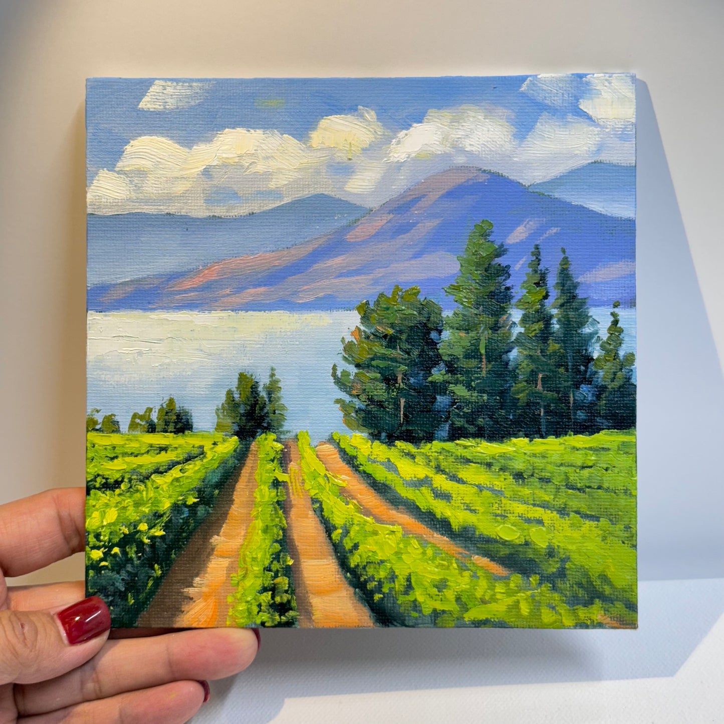 6"x6" Kelowna Winery Landscape - Original Oil Painting on canvas panel | Hand-Painted Okanagan Vineyard Art