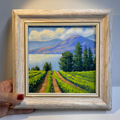 Kelowna Winery Landscape - Original Oil Painting 6"x6" on canvas panel | Hand-Painted Okanagan Vineyard Art