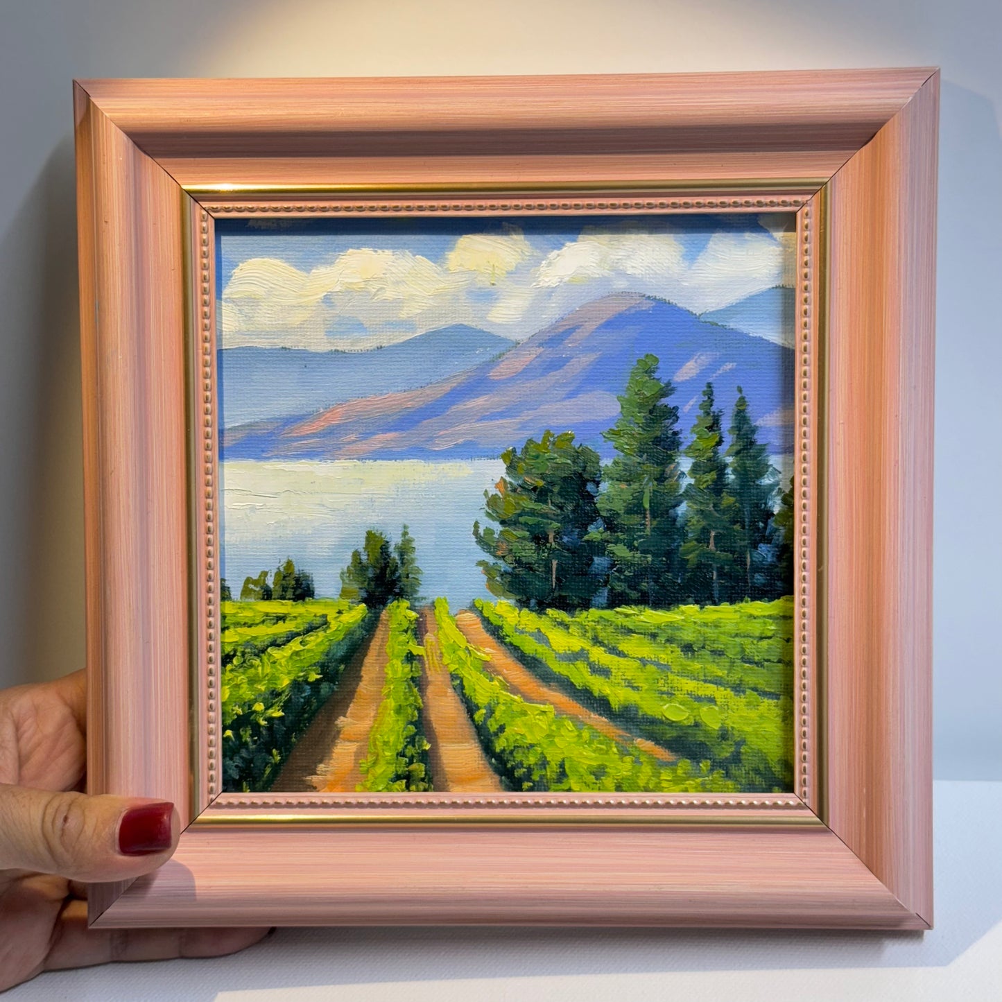 Kelowna Winery Landscape - Original Oil Painting 6"x6" on canvas panel | Hand-Painted Okanagan Vineyard Art