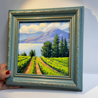 6"x6" Kelowna Winery Landscape - Original Oil Painting on canvas panel | Hand-Painted Okanagan Vineyard Art