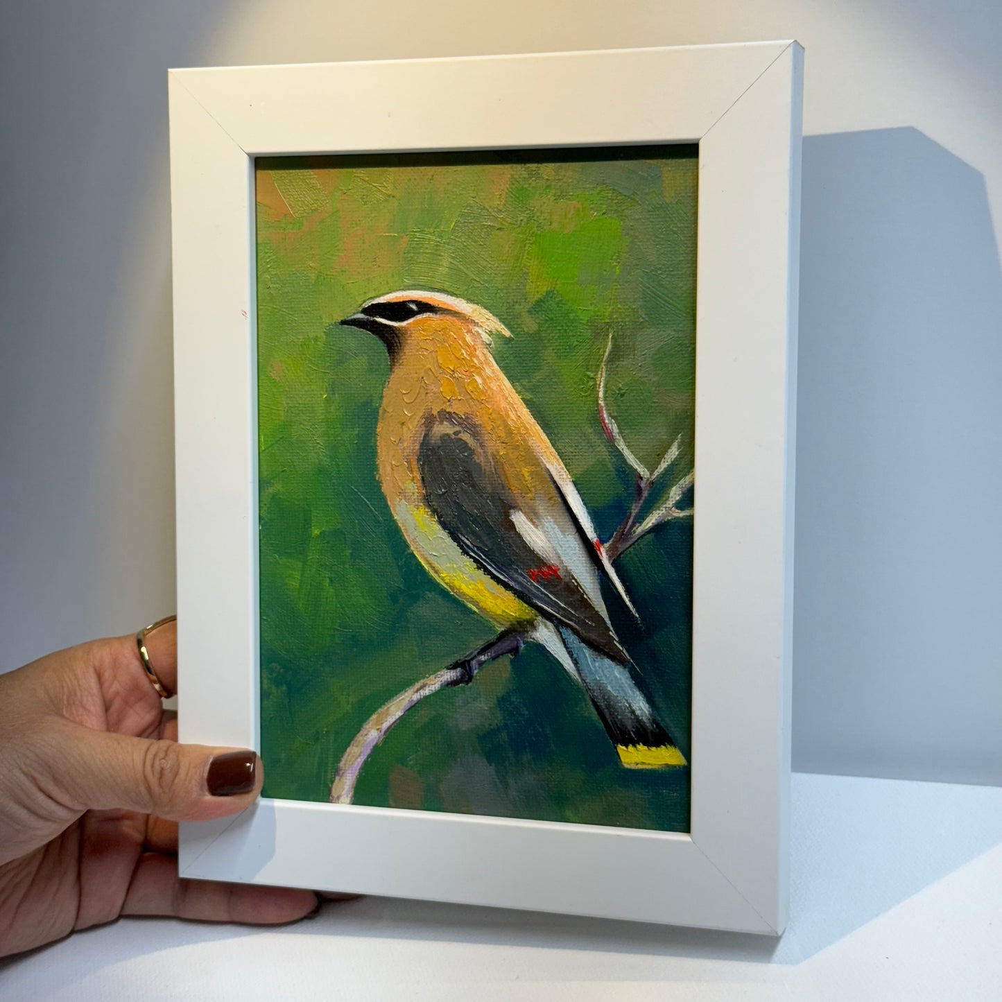 5"x7" Elegant Cedar Waxwing Bird - Original Oil Painting | Hand-Painted Wildlife Art for Nature Lovers