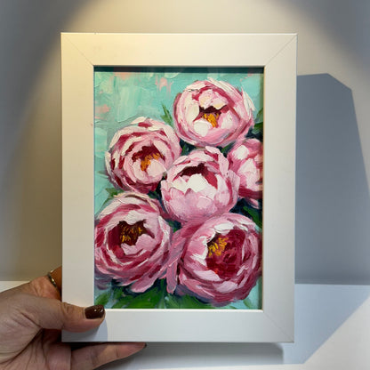 5"x7" Blooming Peonies” – Hand-Painted Original Oil Painting for wall art home decor