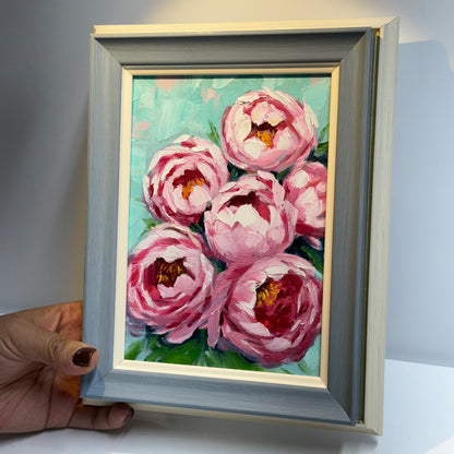 5"x7" Blooming Peonies” – Hand-Painted Original Oil Painting for wall art home decor