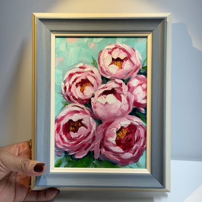 5"x7" Blooming Peonies” – Hand-Painted Original Oil Painting for wall art home decor