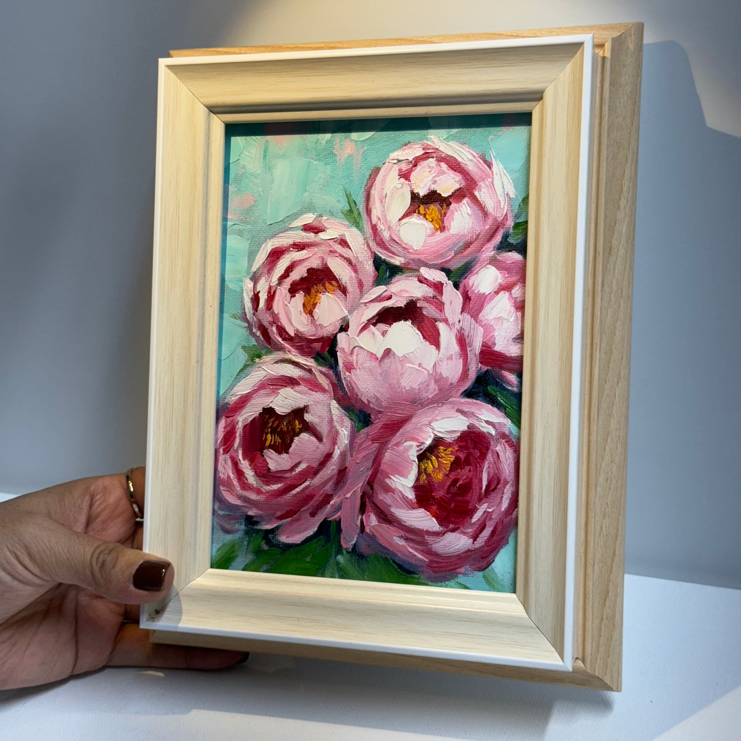 5"x7" Blooming Peonies” – Hand-Painted Original Oil Painting for wall art home decor