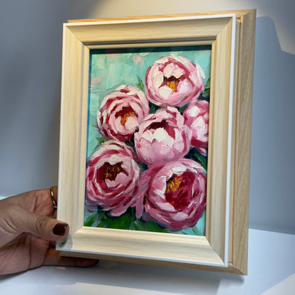 5"x7" Blooming Peonies” – Hand-Painted Original Oil Painting for wall art home decor