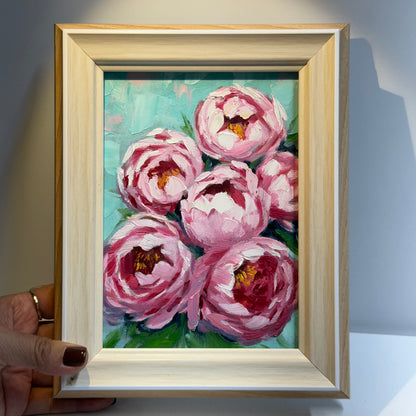 5"x7" Blooming Peonies” – Hand-Painted Original Oil Painting for wall art home decor